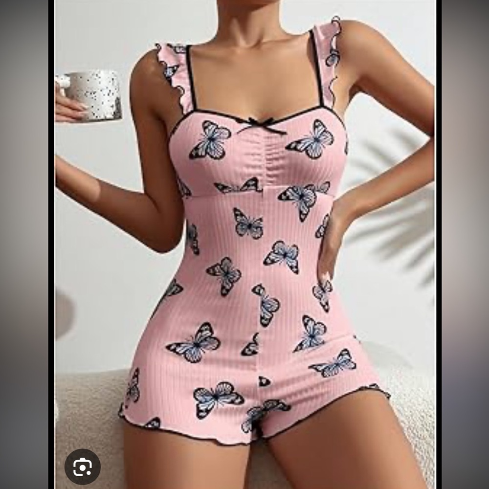 Y2K Pink Butterfly sleep Romper Lace wing ballet cottage core lounge fit